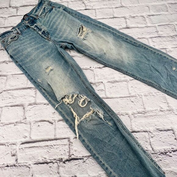 BDG Jeans Women Size 26 Light Wash High Rise Button Fly Raw Hem Slim Straight - Picture 5 of 10